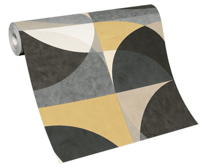 product image for Geometric Circle Graphic Wallpaper in Gold/Grey/Cream from the ELLE Decoration Collection by Galerie Wallcoverings 22