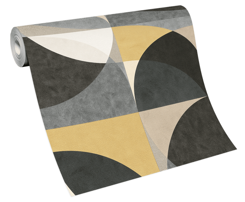 media image for Geometric Circle Graphic Wallpaper in Gold/Grey/Cream from the ELLE Decoration Collection by Galerie Wallcoverings 218