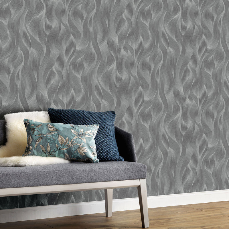 media image for Wave Pattern Wallpaper in Silver/Grey from the ELLE Decoration Collection by Galerie Wallcoverings 256