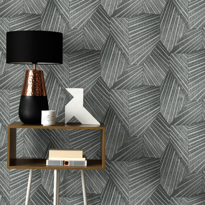 product image of Geometric D Triangle Wallpaper in Black/Silver from the ELLE Decoration Collection by Galerie Wallcoverings 557