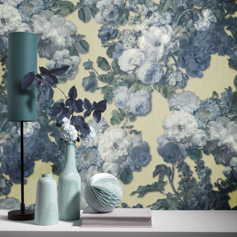 media image for Floral Baroque Wallpaper in Teal/Light Gold from the ELLE Decoration Collection by Galerie Wallcoverings 252