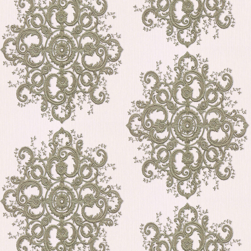 media image for Baroque Damask Wallpaper in Gold/Cream from the ELLE Decoration Collection by Galerie Wallcoverings 260