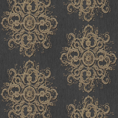 product image for Baroque Damask Wallpaper in Dark Grey/Gold from the ELLE Decoration Collection by Galerie Wallcoverings 58