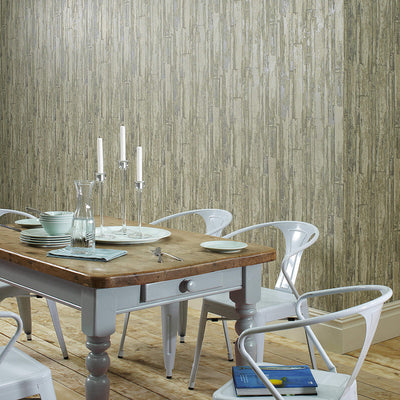 product image for Faux Wood Plank Wallpaper in Ivory/Beige/Grey 54