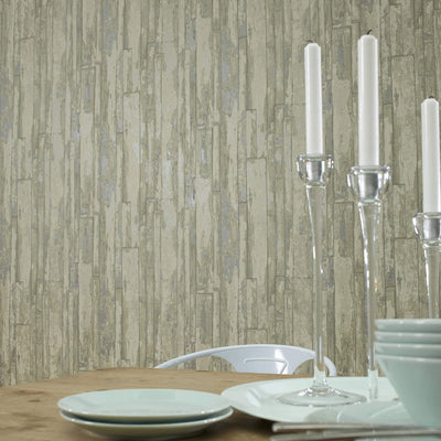 product image for Faux Wood Plank Wallpaper in Ivory/Beige/Grey 39