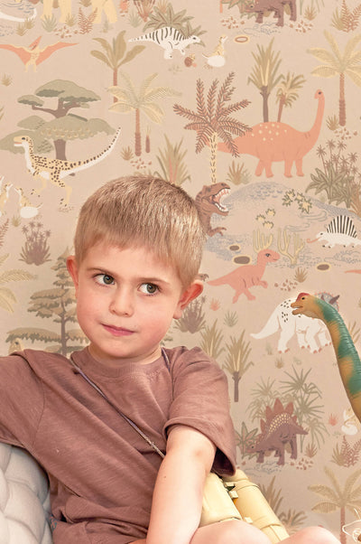 product image for Dinosaur Vibes Wallpaper in Sandy Beige 55