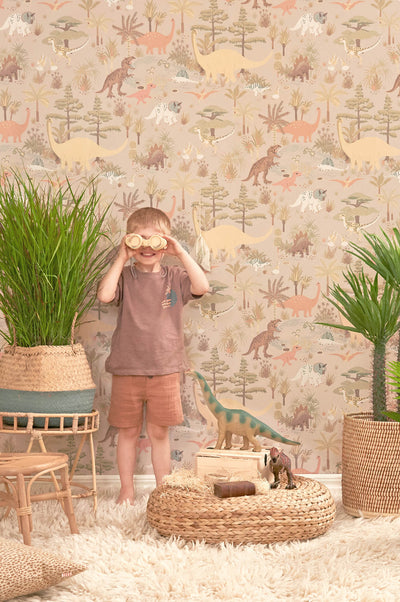 product image for Dinosaur Vibes Wallpaper in Sandy Beige 45