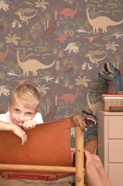 product image for Dinosaur Vibes Wallpaper in Evening Grey 5