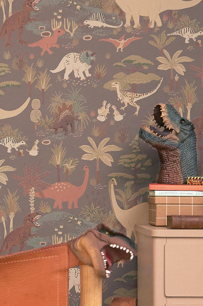 product image for Dinosaur Vibes Wallpaper in Evening Grey 38