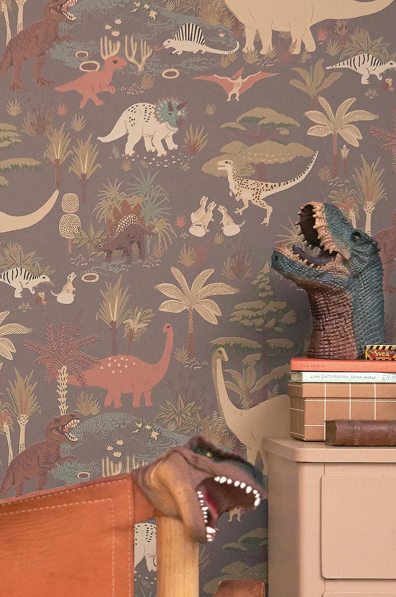 media image for Dinosaur Vibes Wallpaper in Evening Grey 299