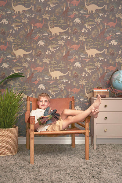 product image for Dinosaur Vibes Wallpaper in Evening Grey 72