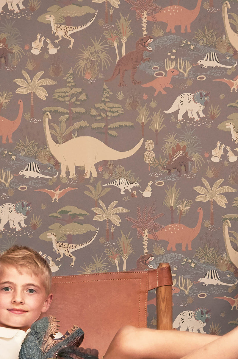 media image for Dinosaur Vibes Wallpaper in Evening Grey 226