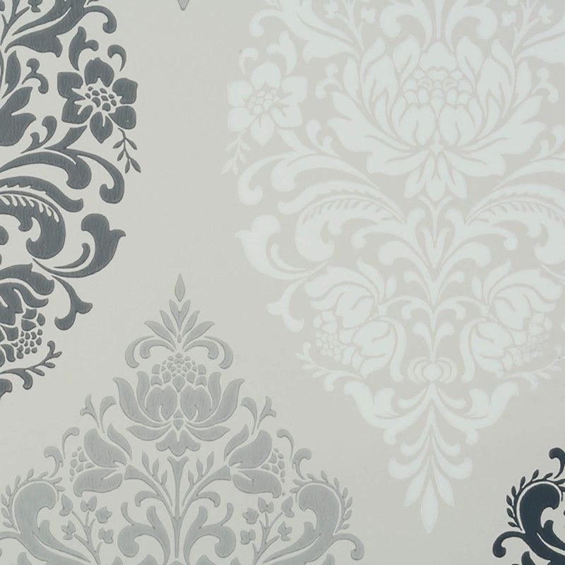 media image for Damask Modern Wallpaper in Ivory/Grey/Black 272