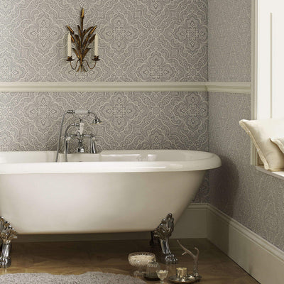 product image for Damask Medallion Wallpaper in Grey/White 58