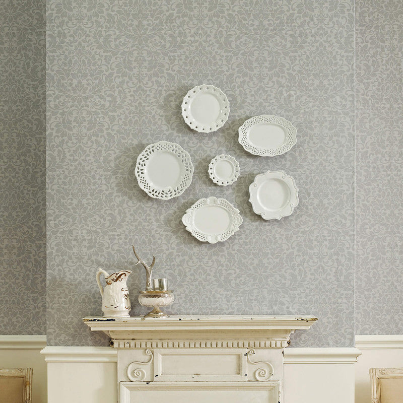 media image for Damask Elegant on Faux Grasscloth Wallpaper in Cream/Taupe 218