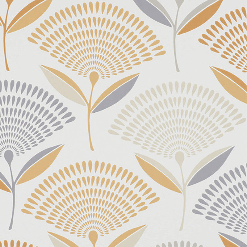 media image for Floral Large Contemporary Wallpaper in Grey/Beige/Orange 265