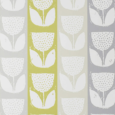 product image of Tulip Stamped Spotted Wallpaper in Green/Grey 589