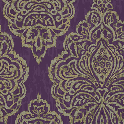 product image of Medallion Abstract Damask Large Wallpaper in Violet/Gold 560