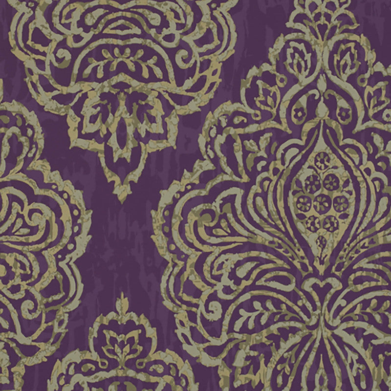 media image for Medallion Abstract Damask Large Wallpaper in Violet/Gold 28