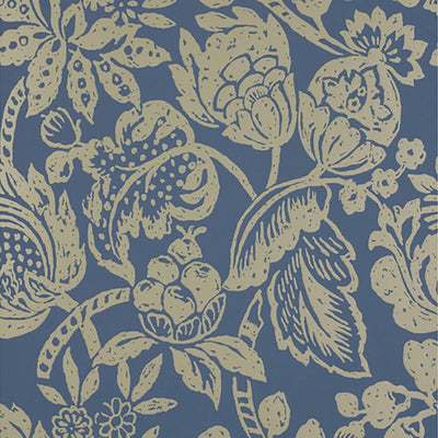 product image of Tropical Floral Large Textured Wallpaper in Gold/Blue 578