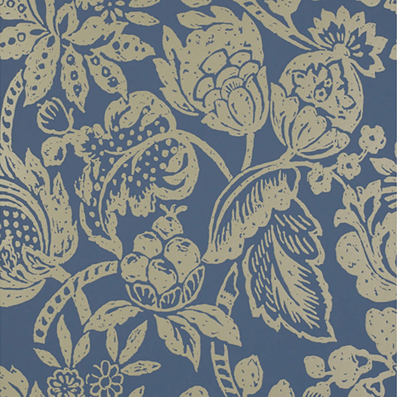 media image for Tropical Floral Large Textured Wallpaper in Gold/Blue 232