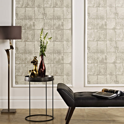 product image for Geometric Abstract Brickette Wallpaper in Snow/Pewter 45