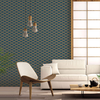 product image for Leaf Motif Blue/Gold Wallpaper from the Into the Wild Collection by Galerie Wallcoverings 5