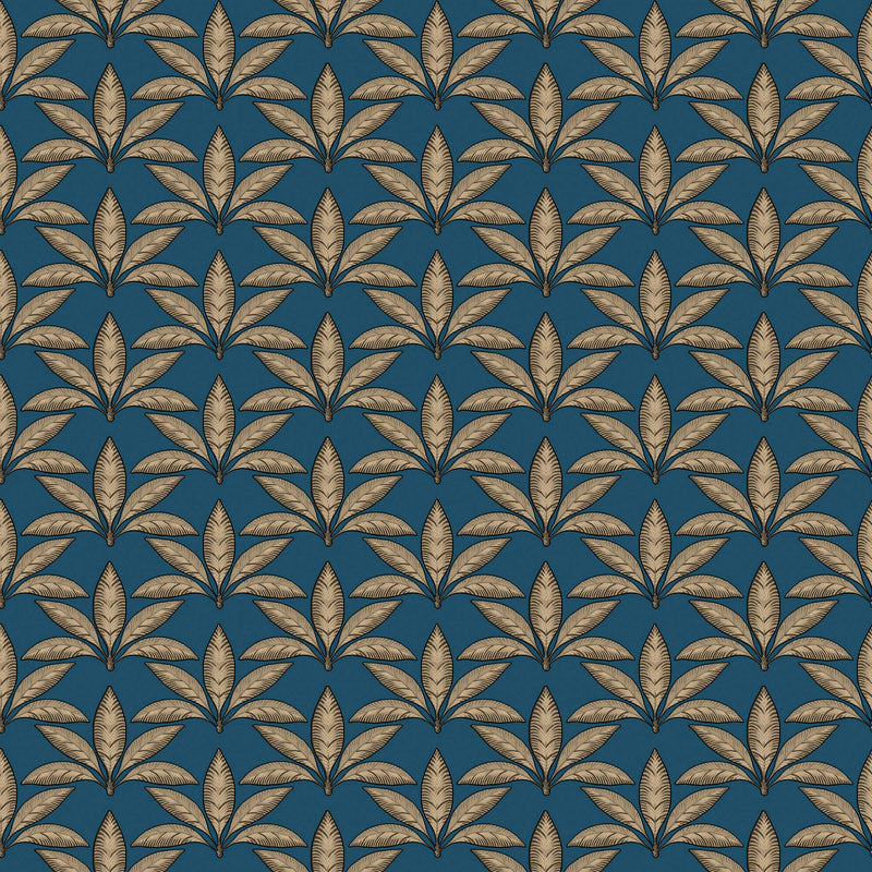 media image for Leaf Motif Blue/Gold Wallpaper from the Into the Wild Collection by Galerie Wallcoverings 224