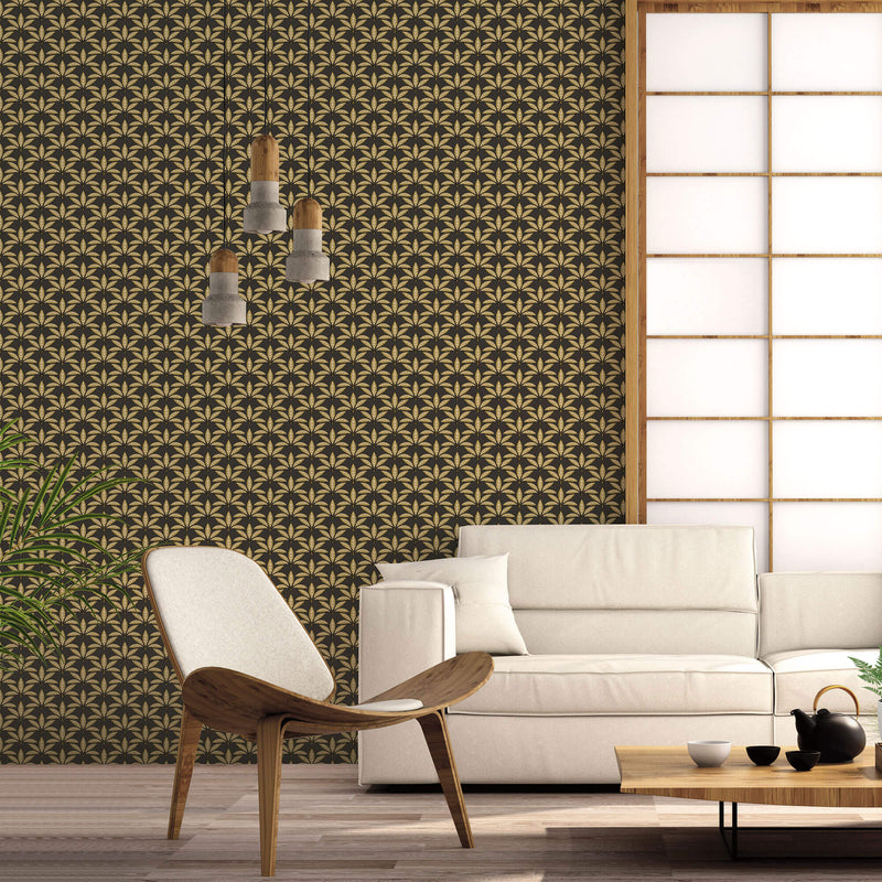 media image for Leaf Motif Black/Gold Wallpaper from the Into the Wild Collection by Galerie Wallcoverings 282