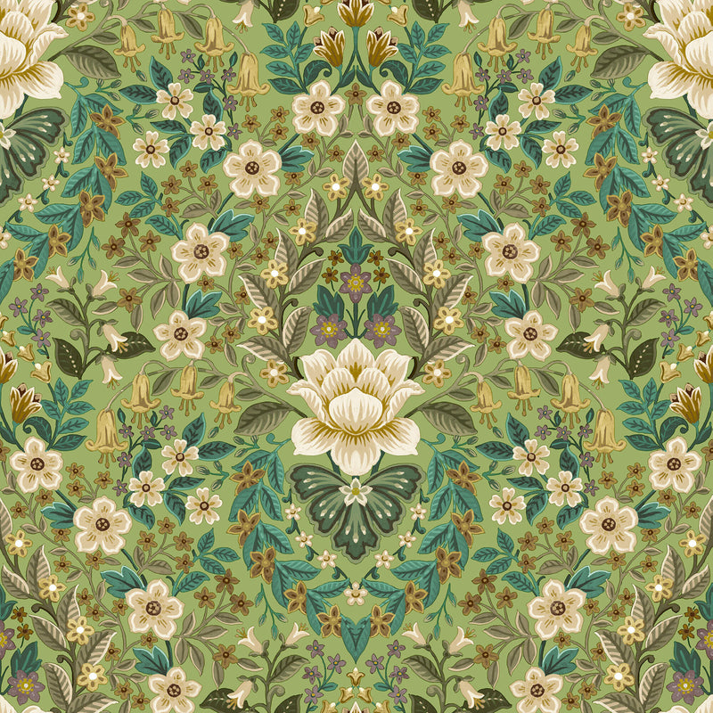 media image for Floral Damask Green Wallpaper from the Into the Wild Collection by Galerie Wallcoverings 215