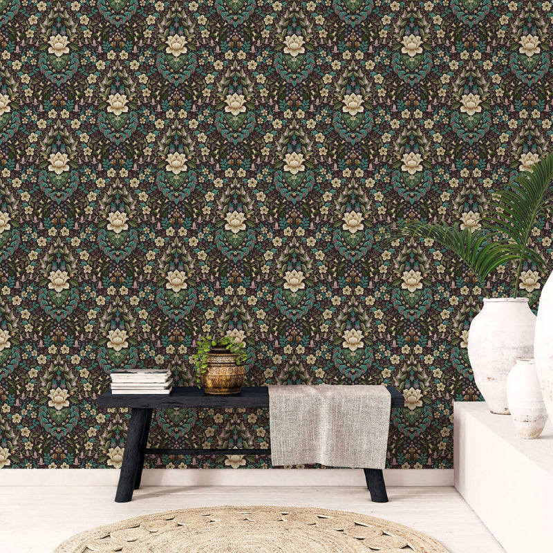 media image for Floral Damask Black Wallpaper from the Into the Wild Collection by Galerie Wallcoverings 269