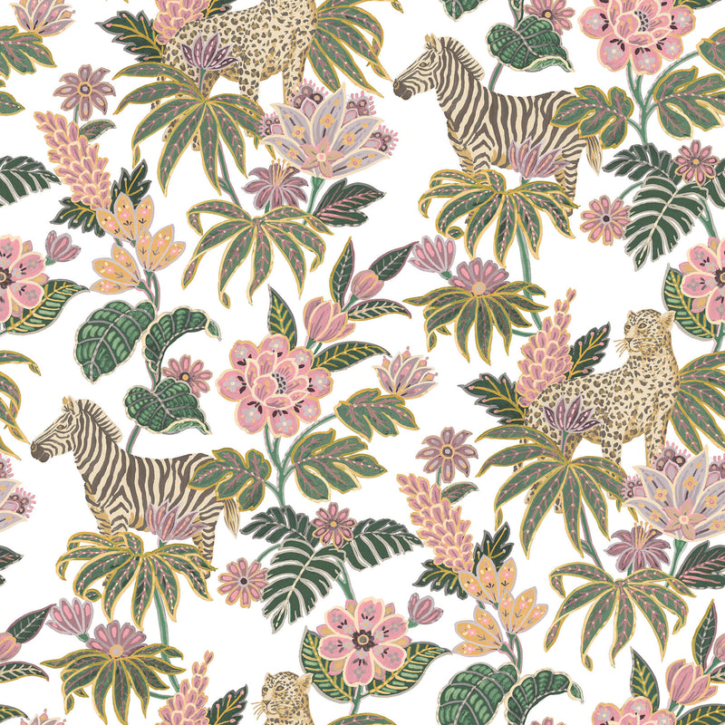 media image for Into the Wild Green/Pink Wallpaper from the Into the Wild Collection by Galerie Wallcoverings 239