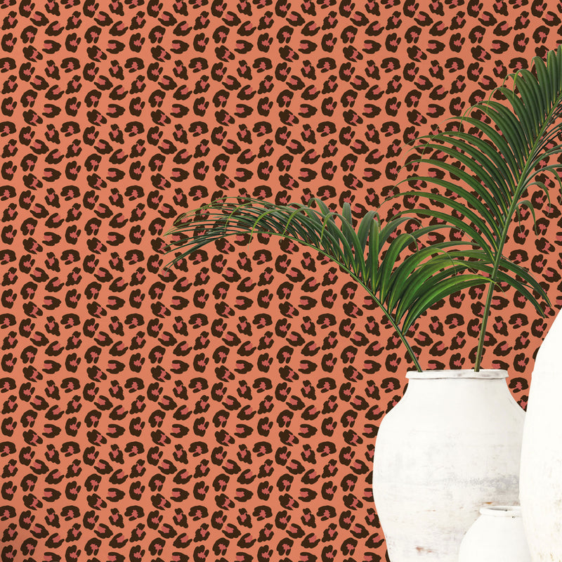 media image for Leopard Print Orange Wallpaper from the Into the Wild Collection by Galerie Wallcoverings 285