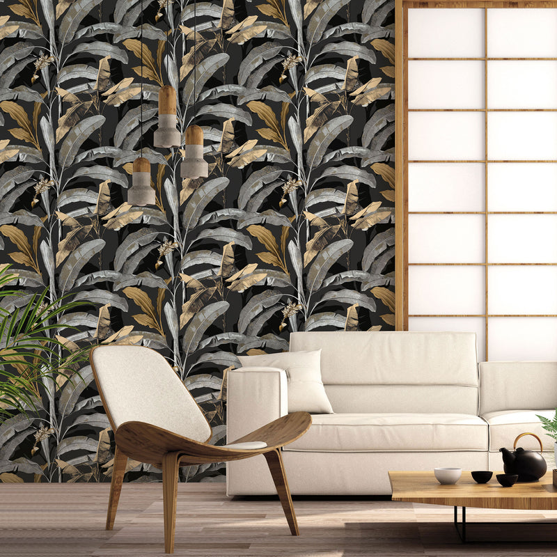 media image for Banana Tree Black Wallpaper from the Into the Wild Collection by Galerie Wallcoverings 278