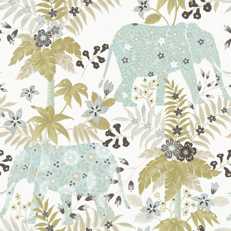 media image for Elephant Green/Blue Wallpaper from the Into the Wild Collection by Galerie Wallcoverings 289