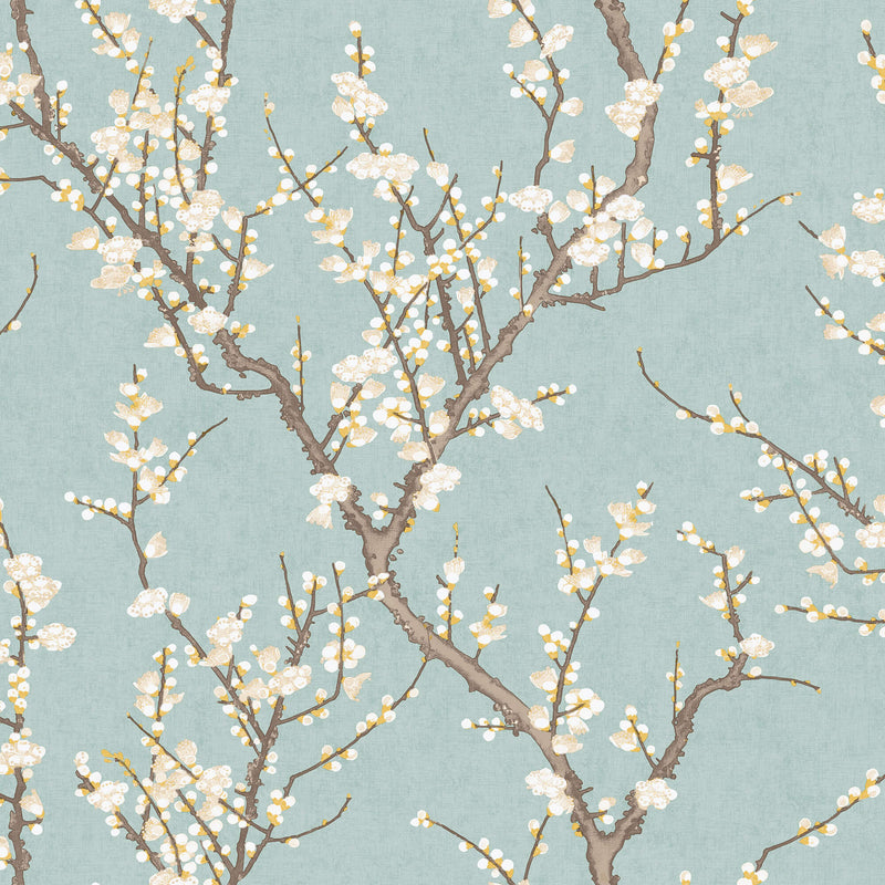 media image for Spring Blossom Sakura Tree Wallpaper in Turquoise 220