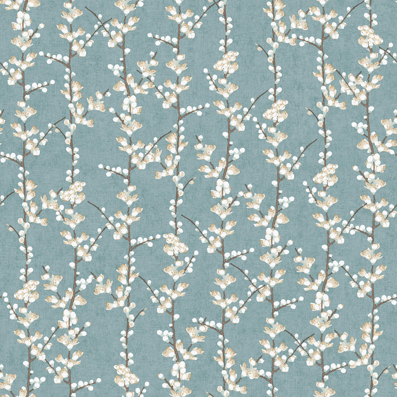 media image for Spring Blossom Sakura Row Wallpaper in Blue 24