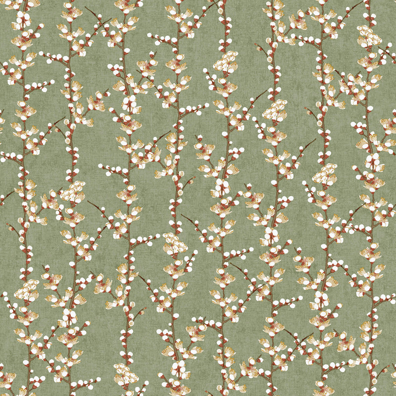 media image for Spring Blossom Sakura Row Wallpaper in Green 239