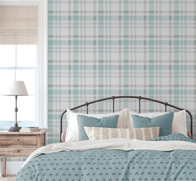 product image for Spring Blossom Plaid Wallpaper in Blue 9