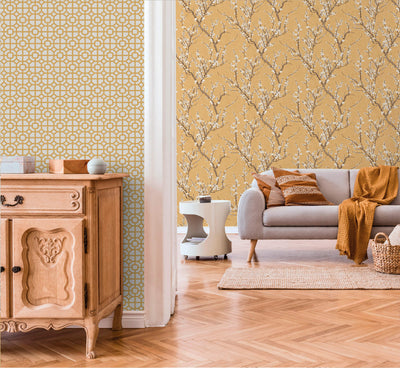 product image for Spring Blossom Lattice Wallpaper in Yellow 57