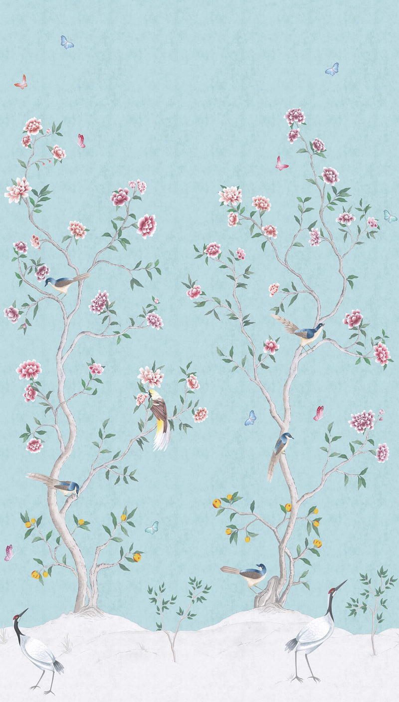 media image for Spring Blossom Chinoiserie Wall Mural in Turquoise 250