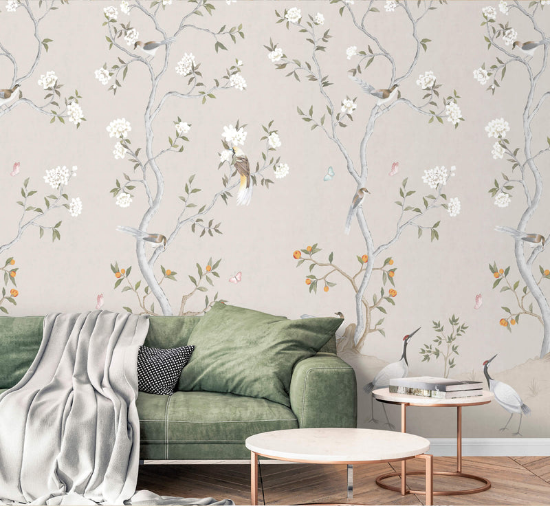 media image for Spring Blossom Chinoiserie Wall Mural in Beige 226