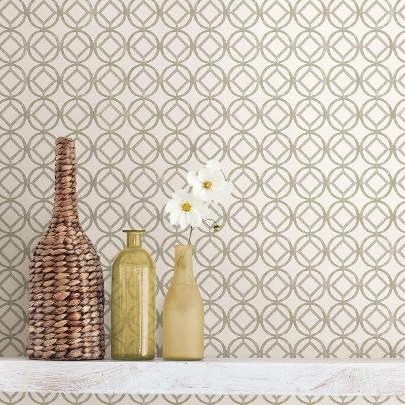 media image for Geometric Diamond in Circle Wallpaper in Taupe/Ivory 228