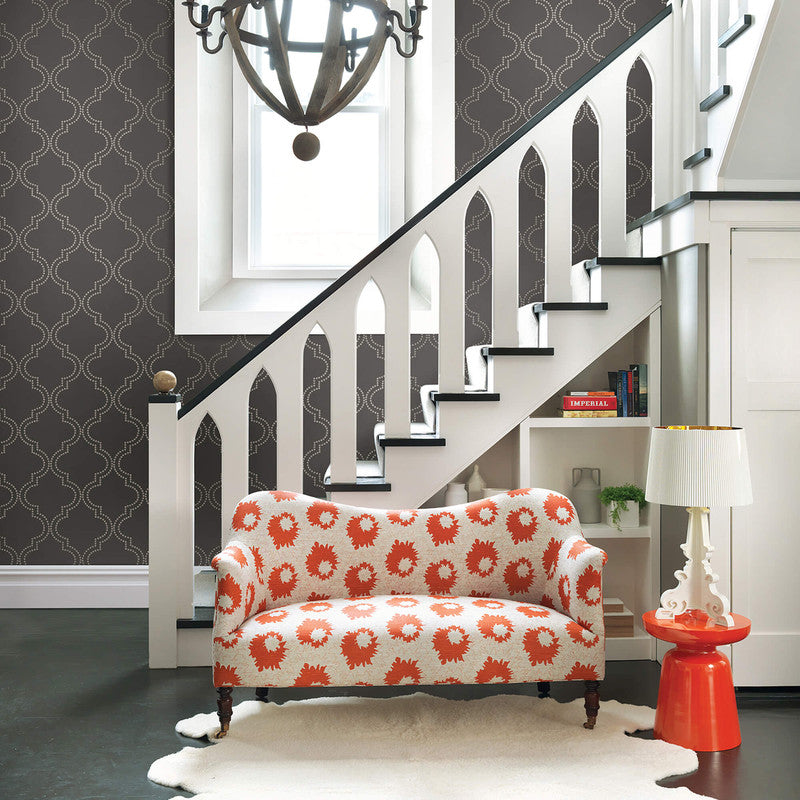 media image for Geometric Dotted Ogee Wallpaper in Silver/Grey 276