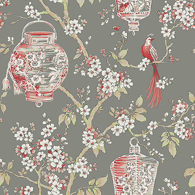 product image of Eastern Flare Magnolia & Birds Wallpaper in Red 593