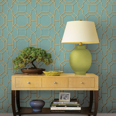 product image for Geometric Traditional Eastern Wallpaper in Gold/Blue 30