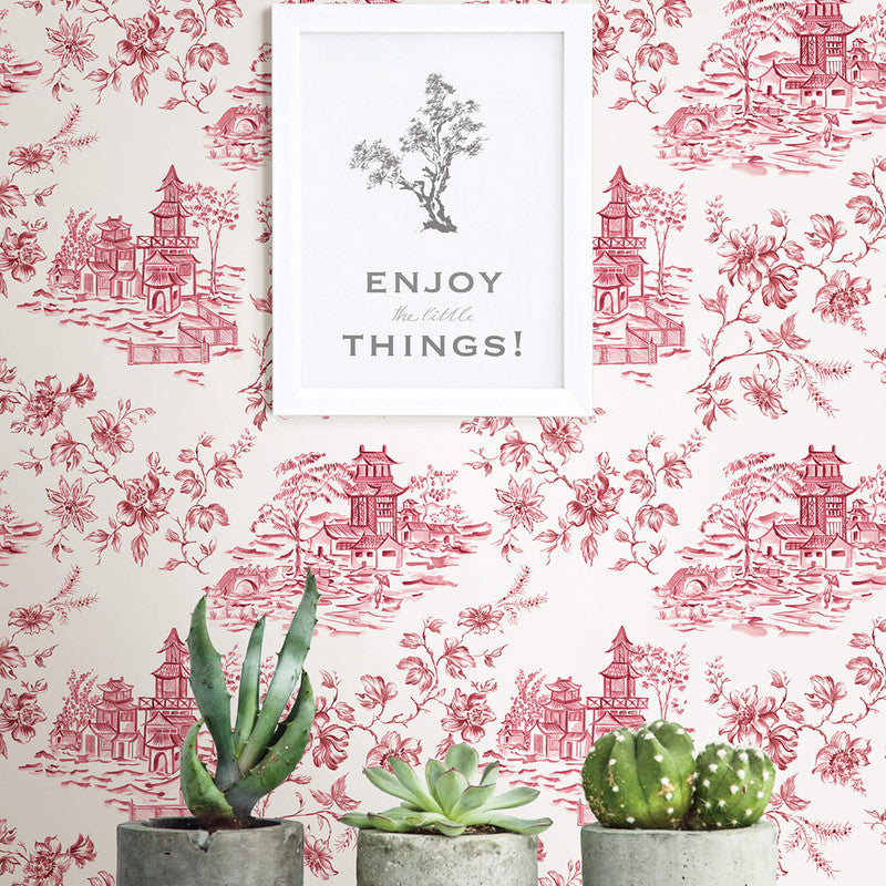 media image for Toile Asian-Inspired Wallpaper in Red/White 223