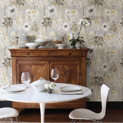 product image for Watercolor Floral Distressed Wallpaper in Grey/Cream/Yellow 20