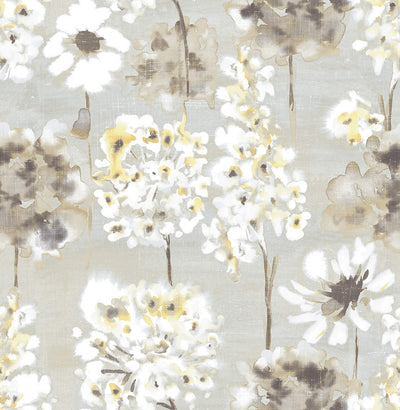 product image of Watercolor Floral Distressed Wallpaper in Grey/Cream/Yellow 578