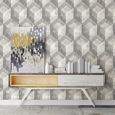 product image for Tile Shapes Large-Scale Wallpaper in Grey/Cream 1